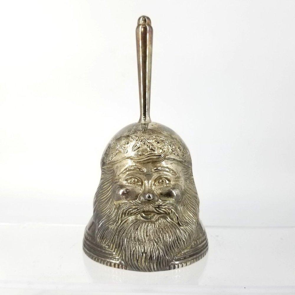 Vint Enesco Bell Silver Plate Santa Figural Christmas Holiday Decor 1996 4.50"